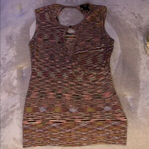 Multicolor Ribbed Knit Tank with Keyhole.